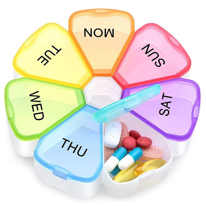 

7 Days Weekly Pill Organizer Rainbow Medicine Box Pill Case Storage Container Vitamin Fish Oil Supplements Travel Pill Dispenser