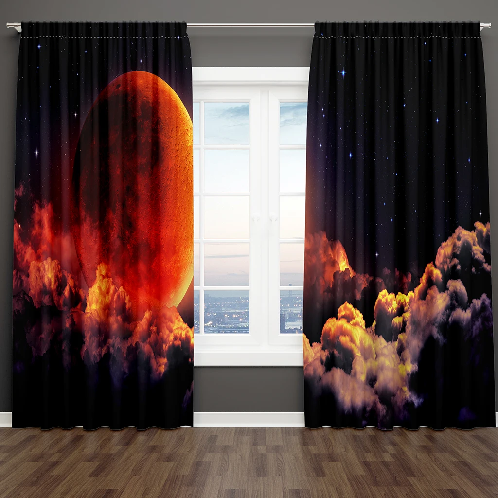 

Black Sunset Sun The Night Sky of Galactic Stars Free Shipping 2 Pieces Shading Window Curtain for Living Room Bedroom