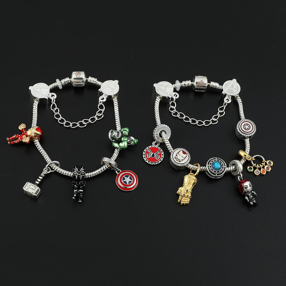 

Marvel The Avengers Bracelet Captain America Shield Thor Hammer Iron Man Hulk Panther Metal DIY Bracelet Women Accessories Gift