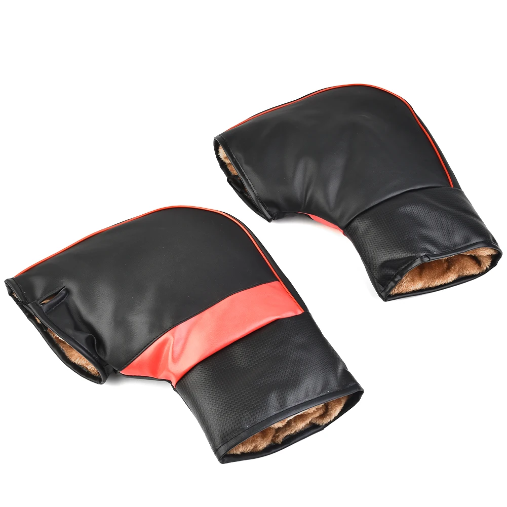 

Durable Practical Motorcycle Handlebars Gloves Keeping Warm Mitts Motorbike Muffs PU Leather + Plush Reflective