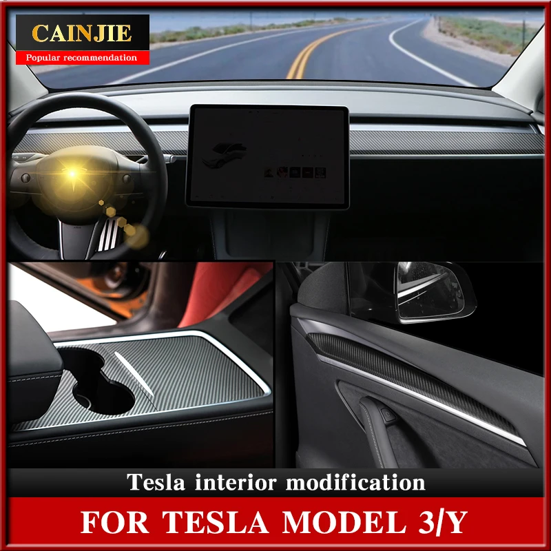 For Tesla Model 3 2022 Accessories Interior Modification Carbon Fiber ABS Model Y Center Console Sticker Model Three 2021