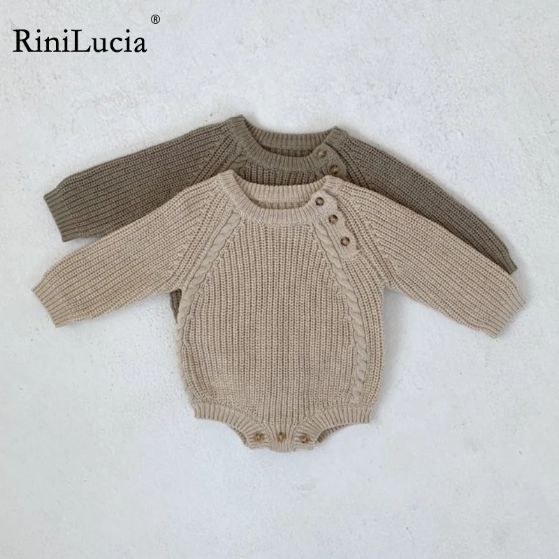 RiniLucia Autumn Baby Girls Knitted Clothes Cotton Spring Infant Kids Romper Long Sleeve Bodysuits Sunsuits Outfits