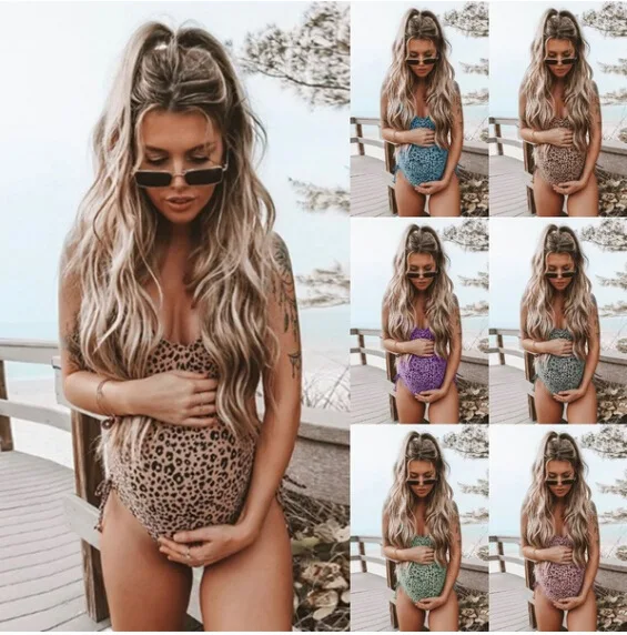 

Women One Piece Swimsuit Maternity Sexy Tankinis for Pregnant Women Leopard Print V Neck Bathing Suit Female Beach Swimwear