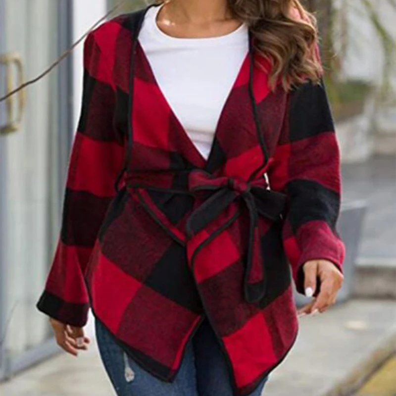 

2022 New Plus Size Large Plaid Jacket Women's Top Jacket V-neck Lace Plaid Jacket Fashion Casual All-match Ladies Fashion Jacket