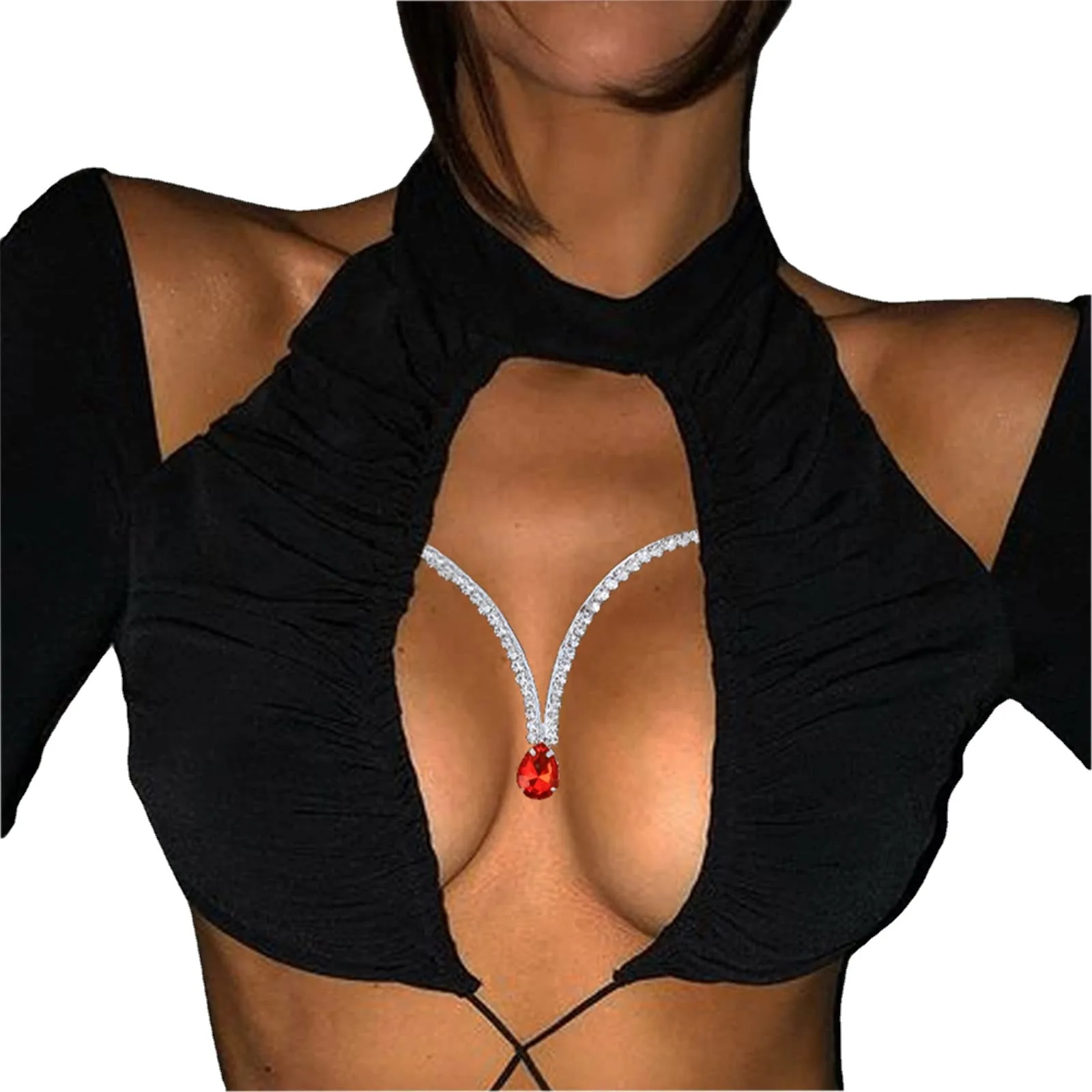 

Trend Arc Full Drill Chest Support Water Drop Chest Chain Women Sexy Metal Body Chain Jewelry Party Festival Gift Sexy Body