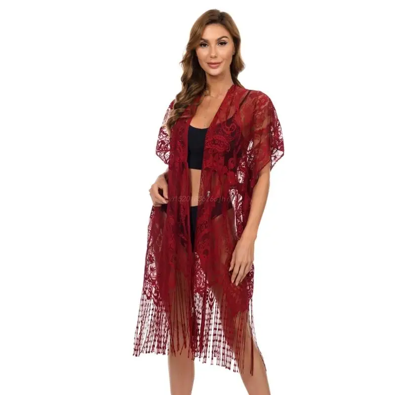 

Womens Open Front Cardigan Beach-Cover Up Loose Tassels Beach-Dress Bathing Suit Cover Up Hollow Kaftan Bikinis Cover Up