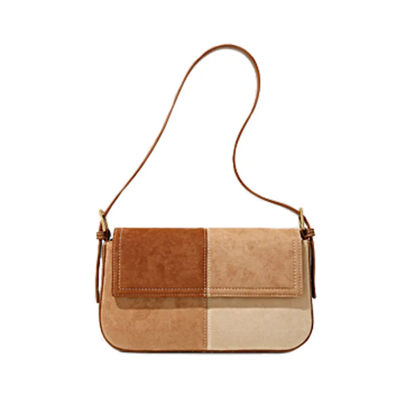 

Autumn New Luxury Design Flannelette Bags Panel Color Contrast Fashion Shoulder Diagonal Underarm Small Square Bag Women