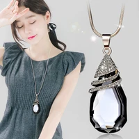kioozol vintage blue black waterdrop chains with pendants cubic zirconia long necklace for women jewelry 2022 new 056 ko2