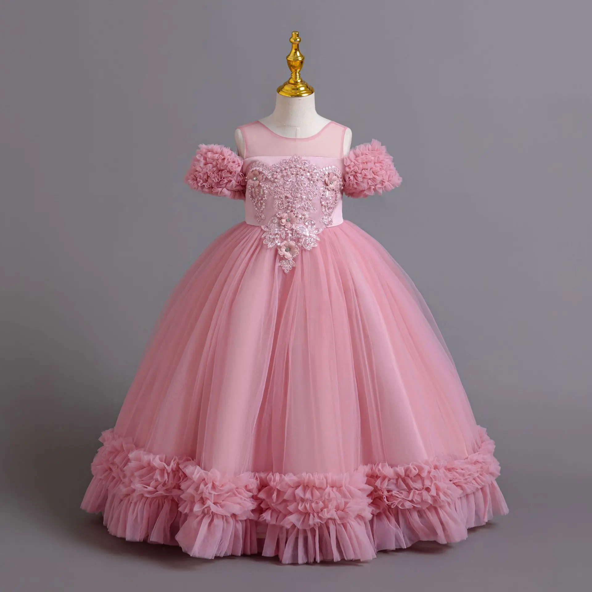 XMLSY платье с оборками и открытыми плечами для маленьких девочек AC135