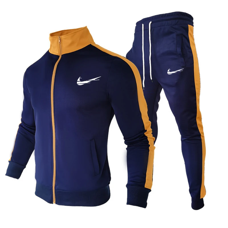 

New Casual Men's Hooded Suit Running Sportswear 2 Piece Set Zipper Hoodie + Sweatpants Jogging Male Tracksuit IКNIKEС Clothing