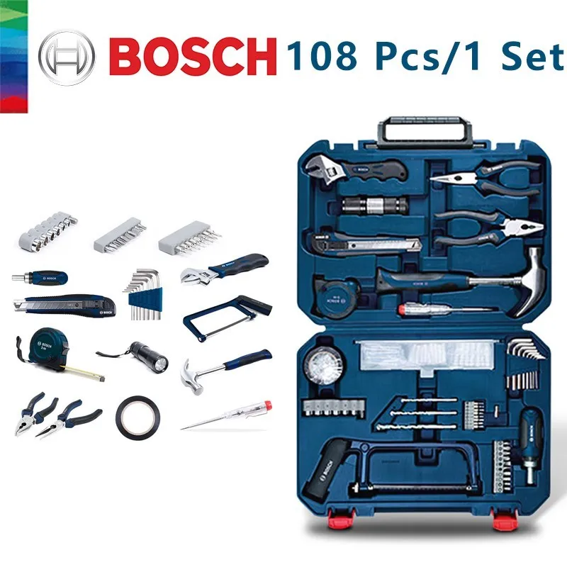 

BOSCH 108Pcs/Sets Household Multi-function Hardware Toolbox Electrical Set Maintenance Toolbox Manual Tool Combination