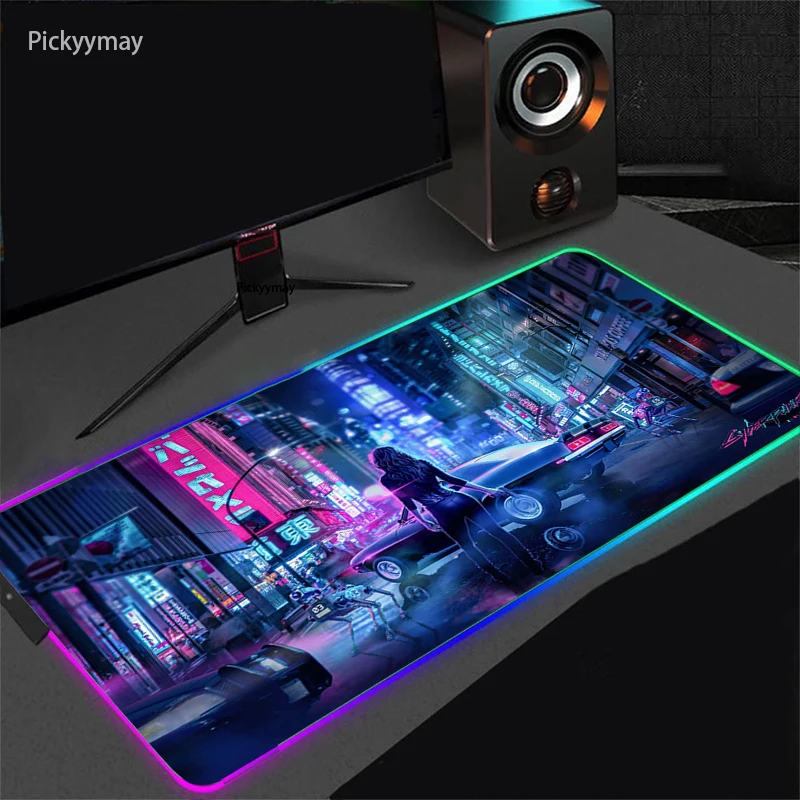 Игровой коврик для мыши Cyberpunk RGB геймерские подставки большой игровой Настольный