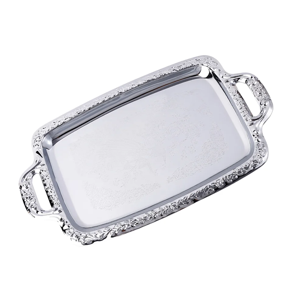 

Tray Serving Platemetal Silver Dishbread Storage Coffee Table Kitchen Container Dessert Vanity Jewelry Tableware Steel