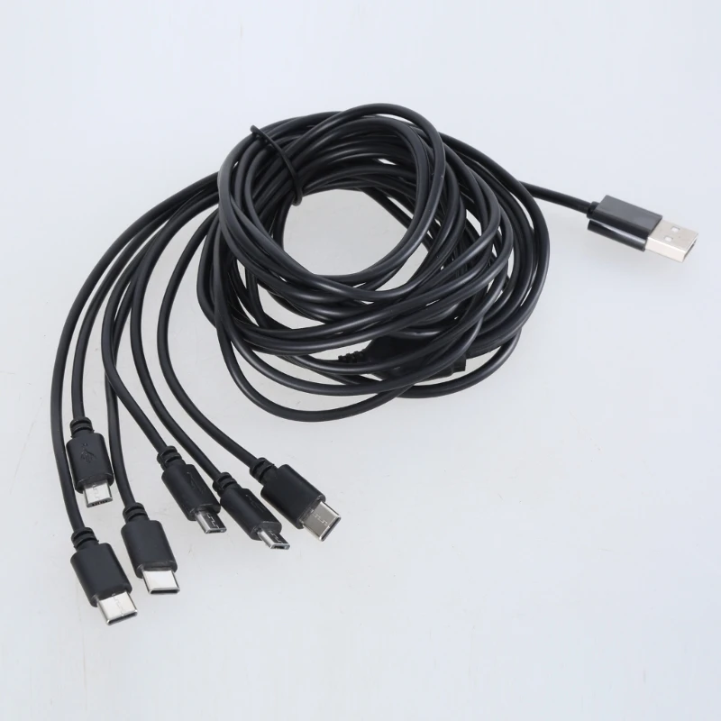 Универсальный зарядный кабель USB-3xUSB 5-контактный 3xType C 6 в 1 шнур для телефона