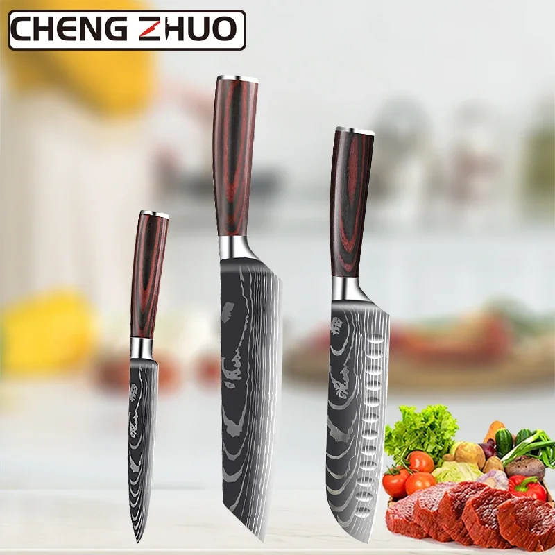 CHENG ZHUO Профессиональный японский набор ножей шеф-повара из высокоуглеродистой