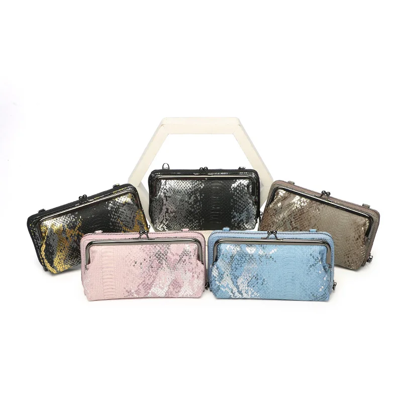 

Блестящие женские сумки-мессенджеры на плечо со змеиным рисунком, Женский кошелек с замком, женская сумка через плечо из искусственной кожи, Длинный кошелек синего цвета