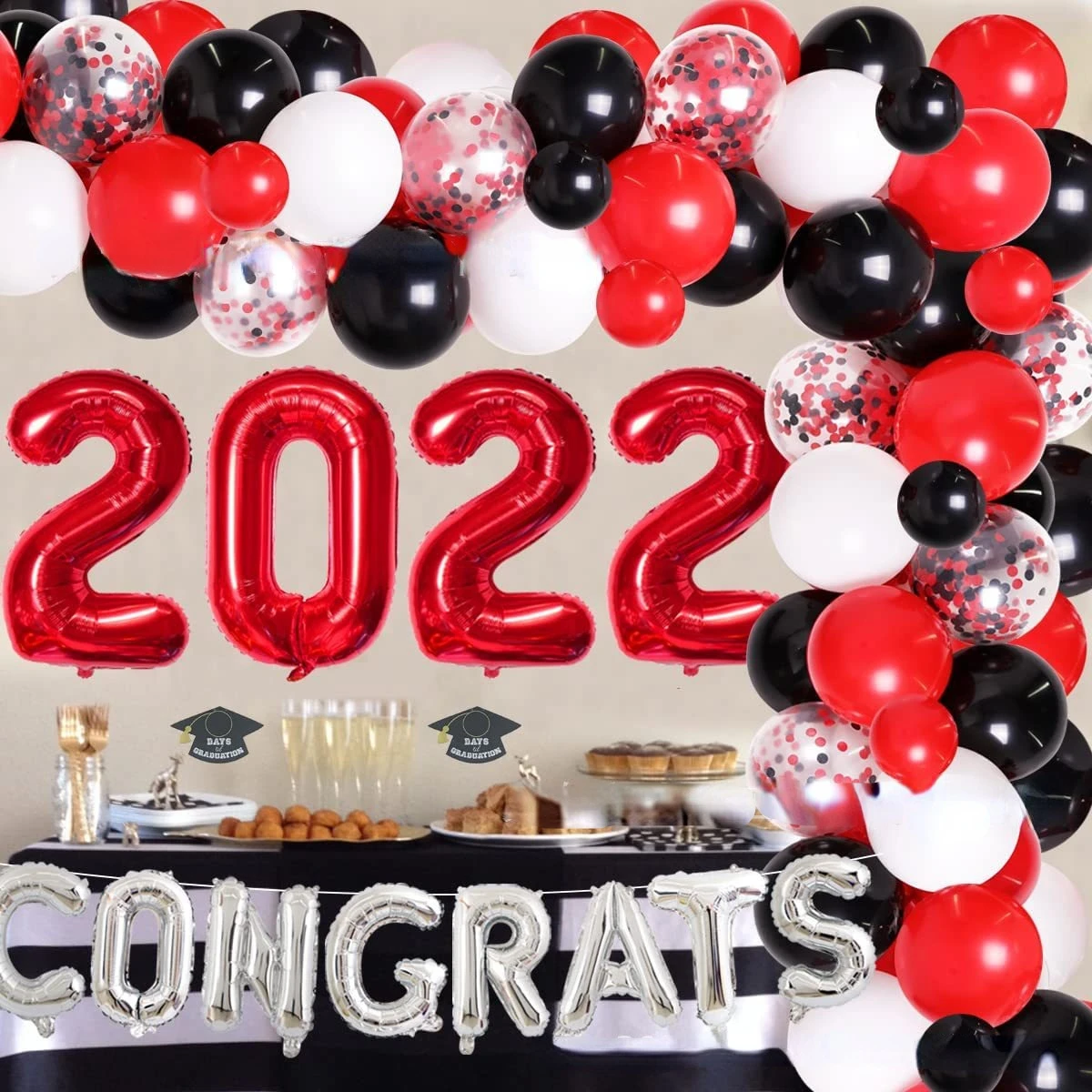 

CHEEREVEAL 2022 Graduation Party Decoration Set Black Red Confetti Balloon Set Congrats Foil Banner Graduation Party Supplies