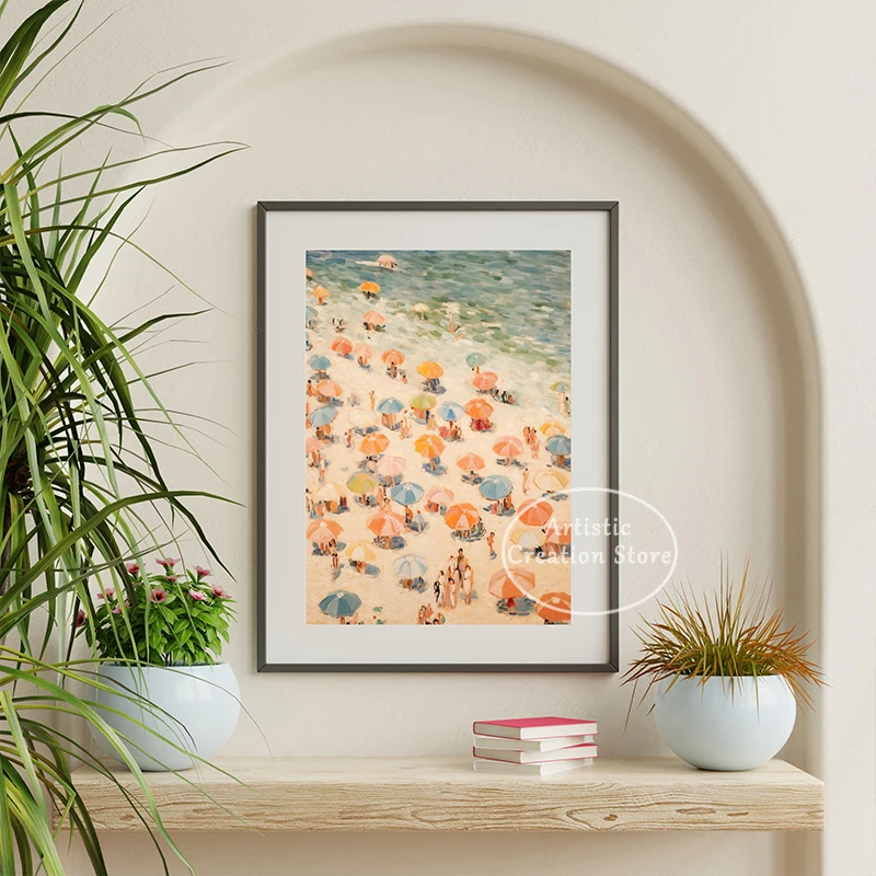 Ретро розовые пляжные зонты Постер стиль Минималистичная Современная