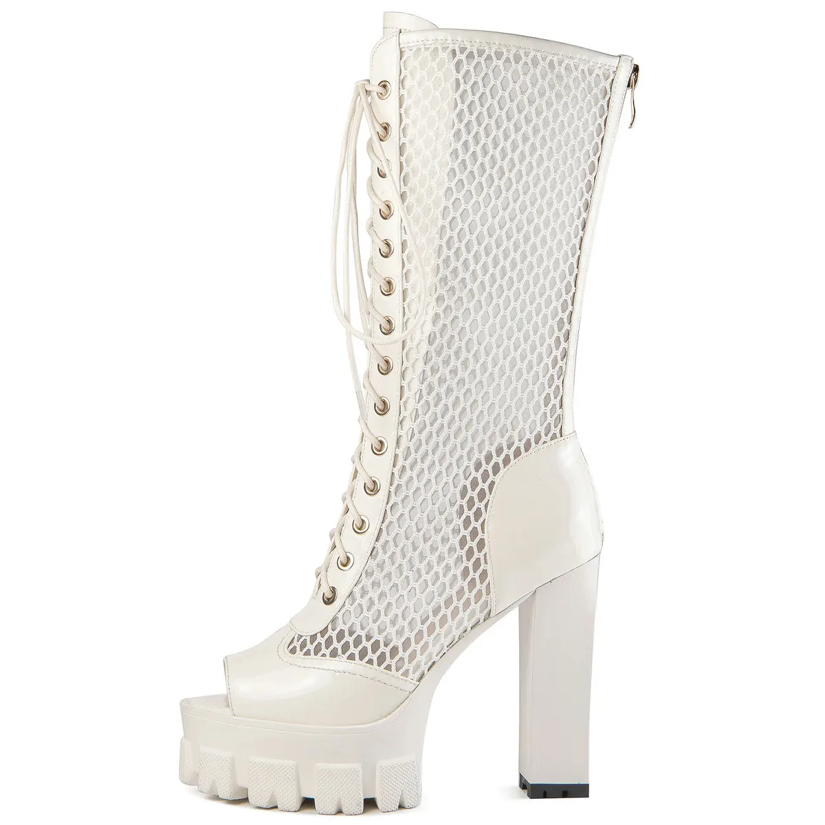 2023 Platform Pumps Shoes Women Lace Up Genuine Leather Mid Calf Boots Female Open Toe High Heel Gladiator Sandals Casual Shoes