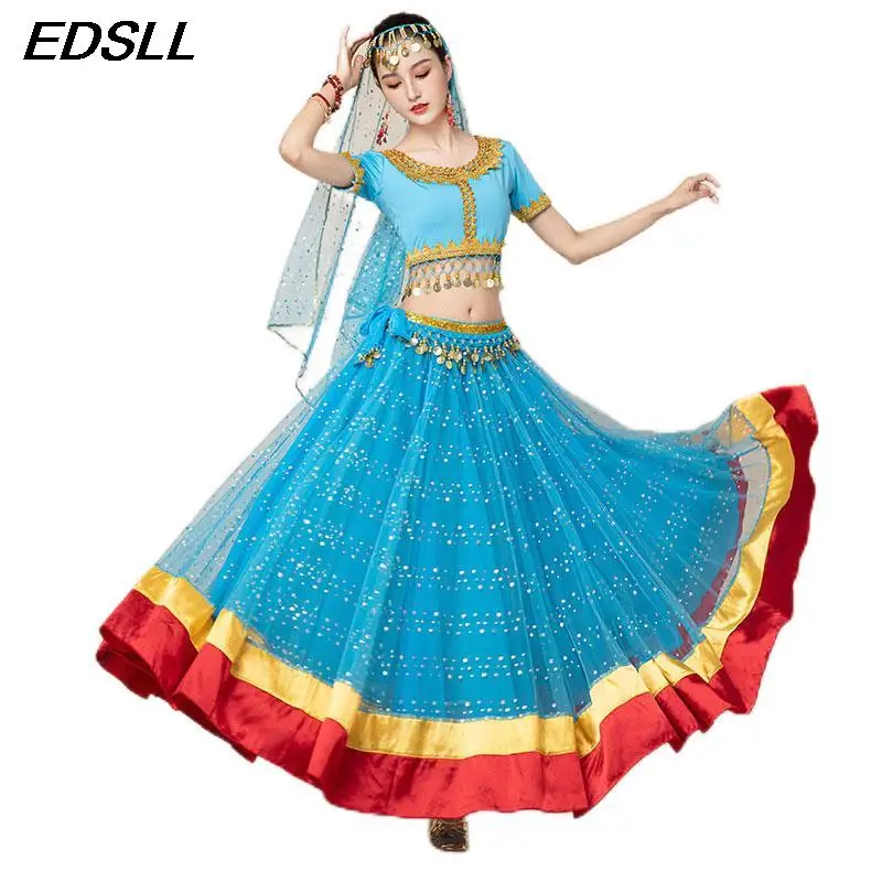 

Женский костюм для танца живота, костюм для индийского болливудского танца, длинная юбка