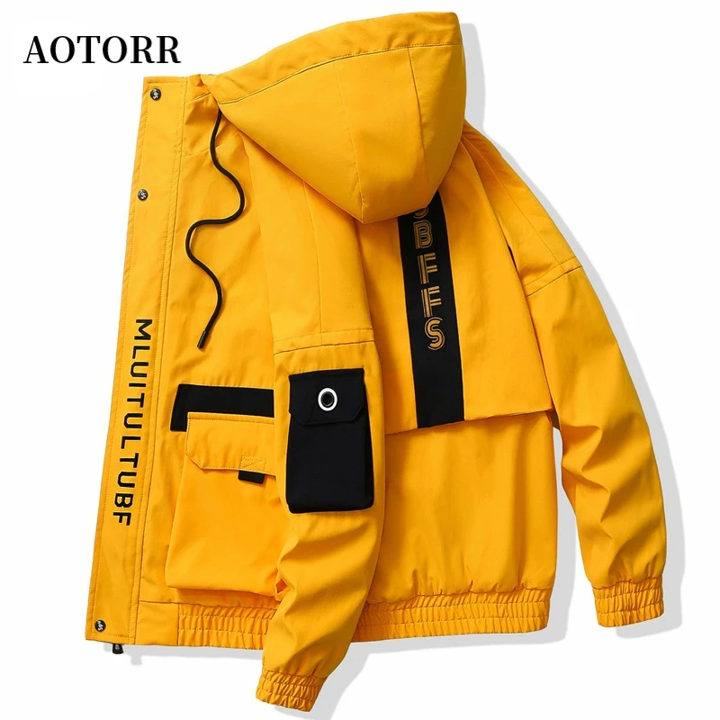 2022 Autumn Mens Hooded Jacket New men Youth Jacket Tooling Fashion Handsome Hooded Zipper Casual Loose Large Size Top Clothes