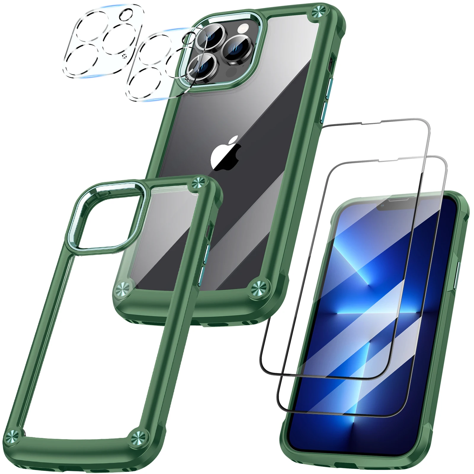 

[5 в 1] чехол для iPhone 13, 12, 11 Pro Max, XR, 2 упаковки, защита для объектива камеры + 2 упаковки, мягкая защита для экрана, всесторонняя защита