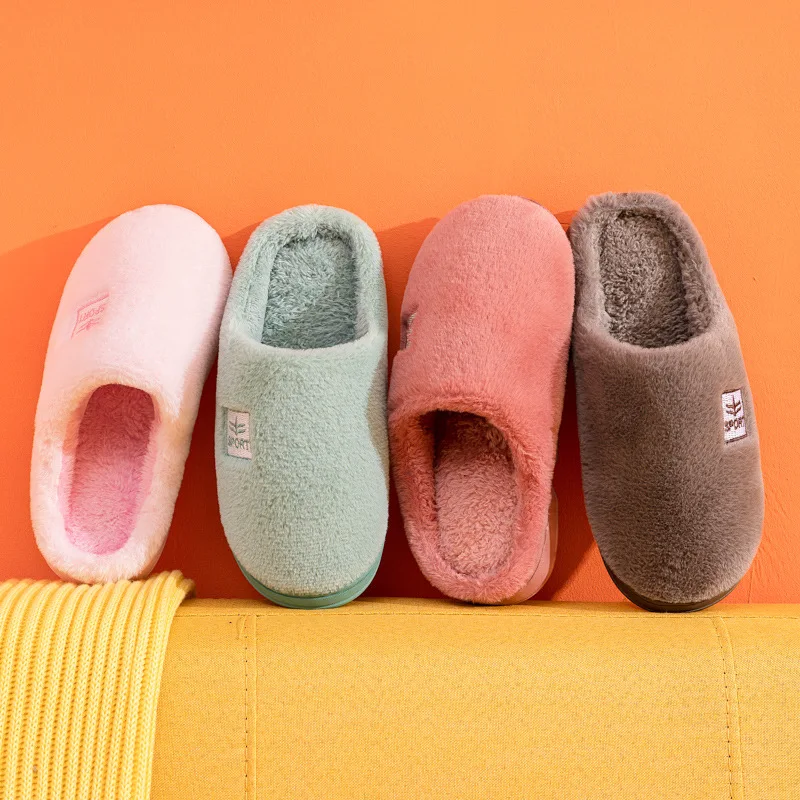 Купи Women Man Indoor Slippers Warm Fluffy Plush Home Slipper Anti Slip Couples Winter Shoes House Floor Slient Thick Bottom Slides за 855 рублей в магазине AliExpress