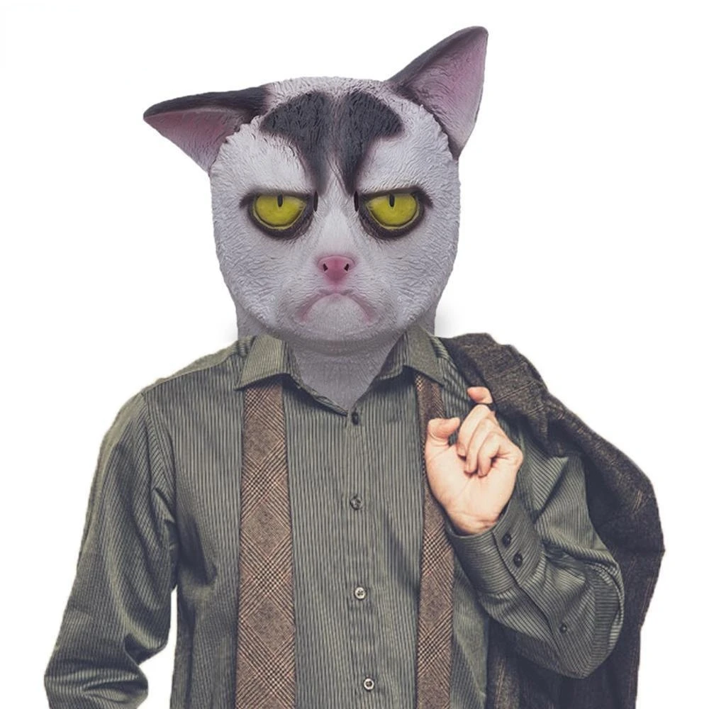 

Недовольная белая маска кошки костюм на Хэллоуин для вечерние Новинка голова животного