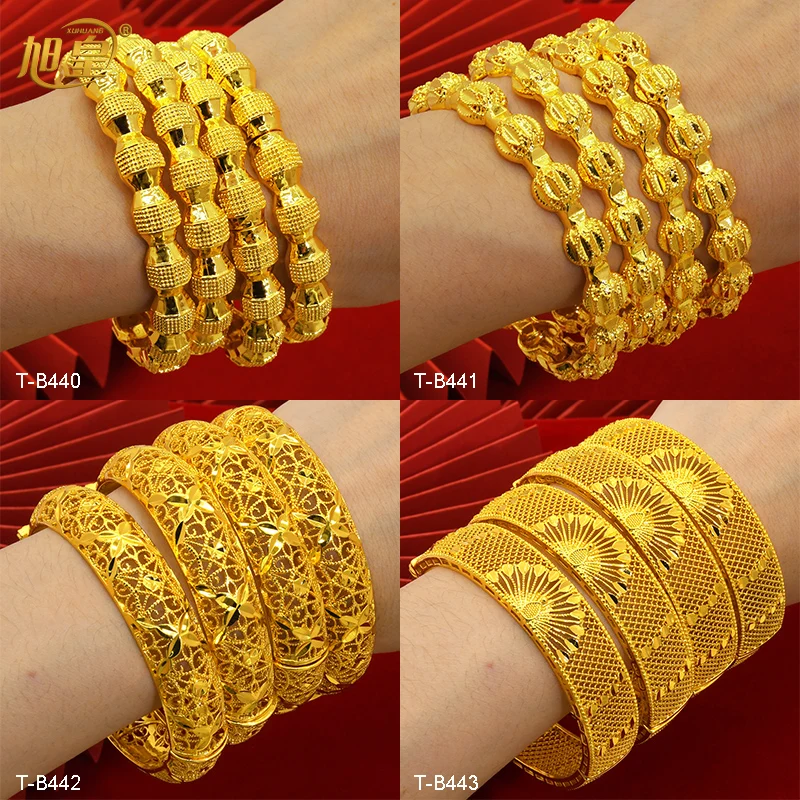

XUHUANG Dubai Gold Color Bangles For Women Indian Middle Eastern Nigerian Wedding Luxury Plated Jewellery Brazilian Party Gifts