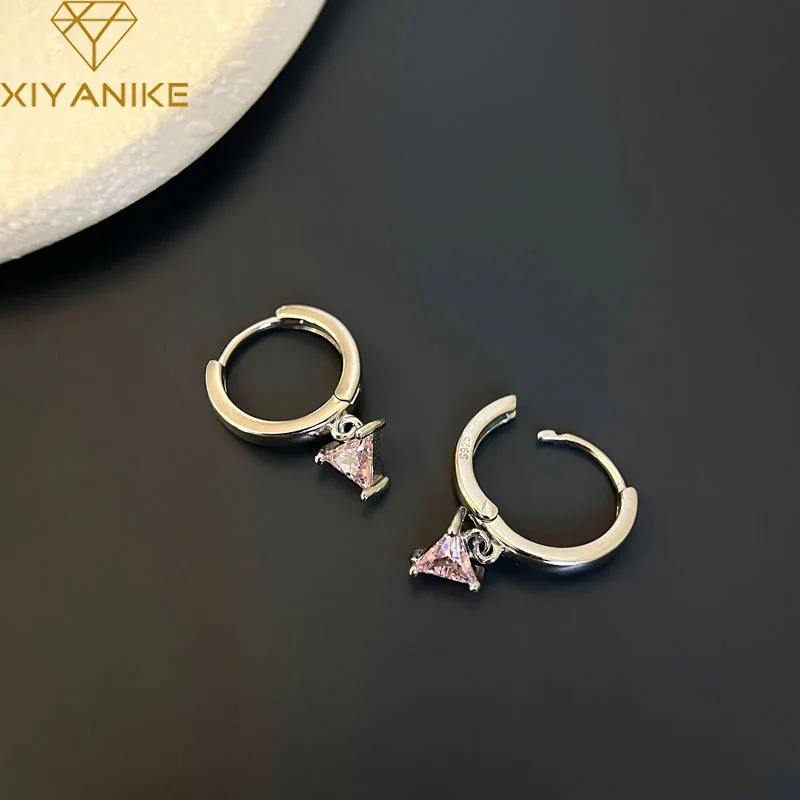

XIYANIKE New Sweet Pink Zircon Ear Buckle Hoop Earrings For Women Girl Luxury Korean Fashion Jewelry Gift Party pendientes mujer