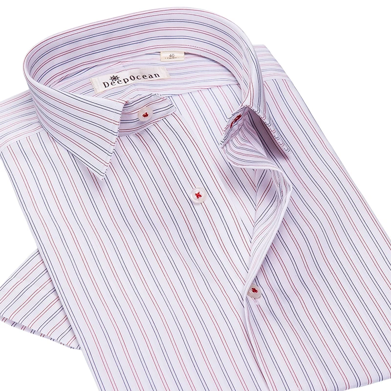 

Полосатая рубашка DEEPOCEAN, Мужская облегающая Корейская Повседневная Простая мужская блузка с коротким рукавом, Молодежная модная деловая од...
