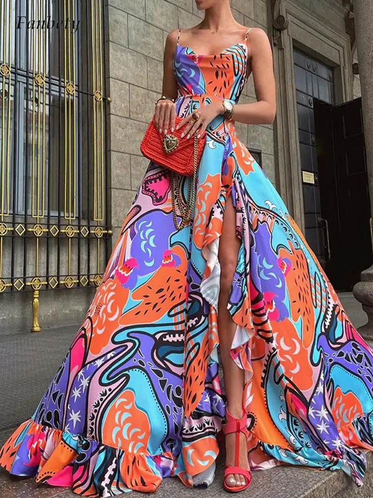 

Платье женское с открытыми плечами, пикантное Элегантное Вечернее свободное с принтом, с открытой спиной и разрезом на подоле, модная одежд...