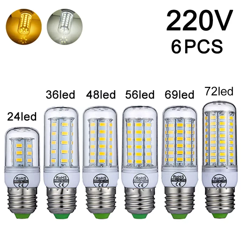 

6 Pcs/Lot LED Bulb E27 LED Light Bulbs 220V E14 LED Lamp Chandelier Lighting Decorative Corn Bulb For Home House Living Room