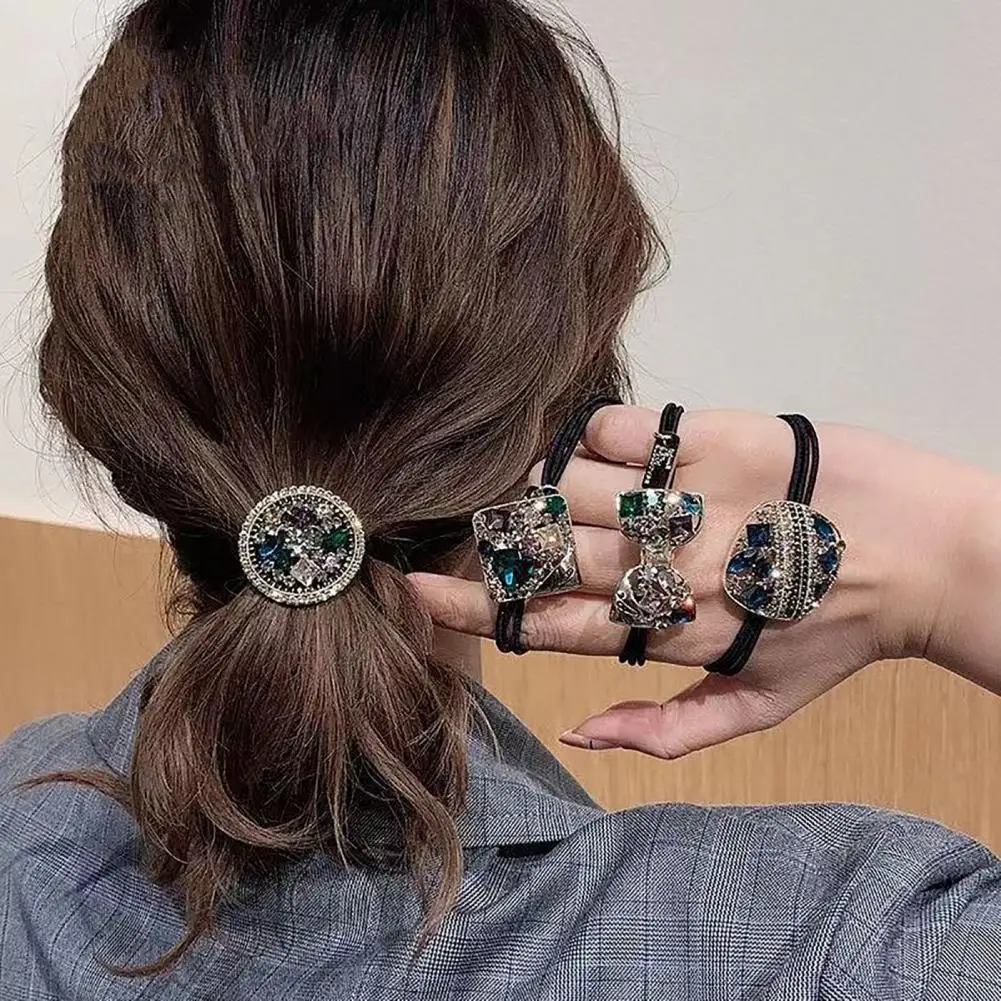 

Fashion Crystal Rhinestone Hair Rope Female Rough Tie Ponytail Ins Hair Ring Net Red Tie Simple Hair Rope