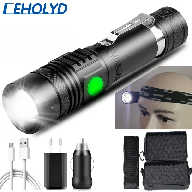 

XP-L V6 Flashlight Powerful USB Rechargeable Aluminum Led Torch Headband Zoom Waterproof 18650 battery Bicycle Lantern Bick Lamp