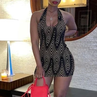 womens 2022 new style can be worn with irregular striped printed tight fitting sleeveless halter neck package hip dress