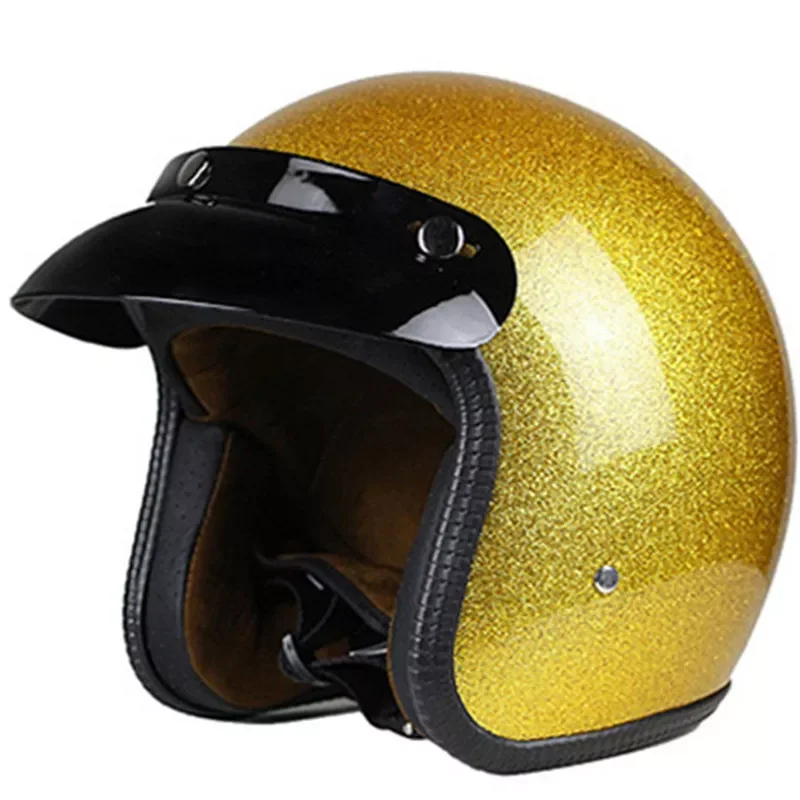 

gold shine Motorcycle Helmet 3/4 Open Face Vintage Casco Moto Jet Scooter Bike Helmet Retro DOT approved Casque