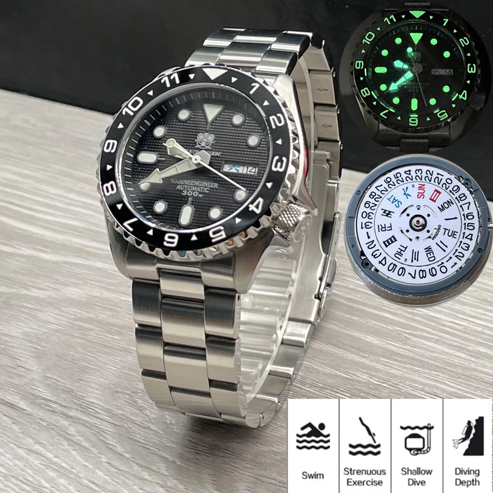 

TUEDIX Luxury Black Diving Mechanical Men Watches Super Luminous Wrist Watch Reloj Hombre SEIKO NH36A Movement Weekday Date