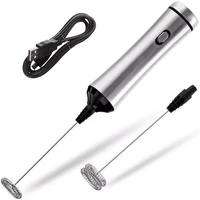 hot usb chargeable double spring whisk head electric milk frother stainless steel handheld milk foamer drink mixer two speeds