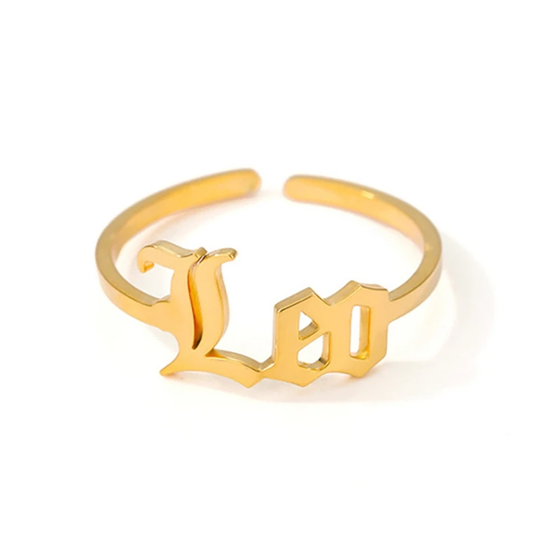 

Stainless Steel 12 Zodiac Sign Rings High Quality Gold Silver Color Horoscope Astrology Adjustable Jewelry For Women Men
