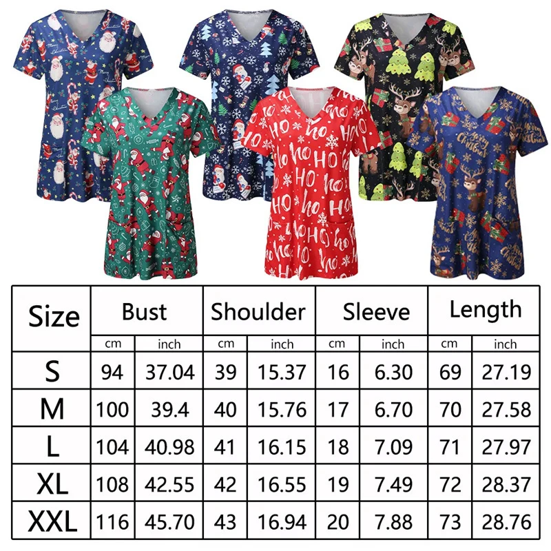 Женская униформа медсестры рабочая футболка с принтом С Рождеством коротким