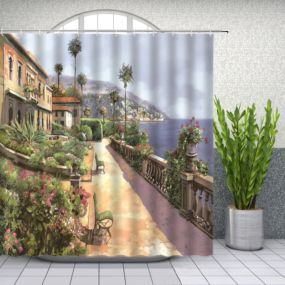 Штора для душа из Тосканы занавеска с традиционными кирпичными домами