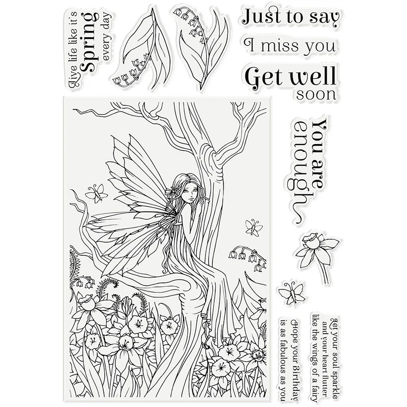 

Садовые прозрачные штампы, набор красивых сказочных штампов с деревом для рукоделия, скрапбукинга, ремесла, силиконовые штампы, альбом для ...