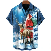 2022 short sleeve hawaiian shirt santa 3d printed shirt holiday shirt oversize 5xl