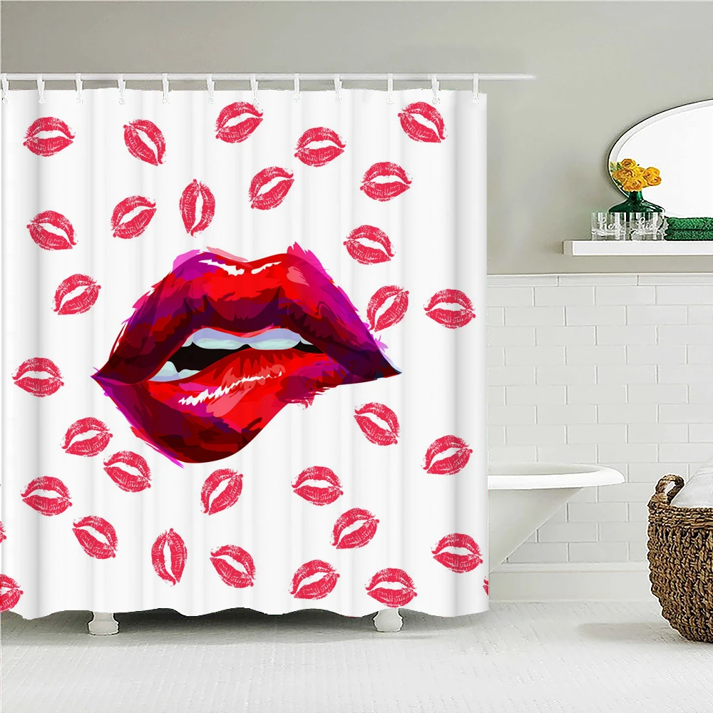 

Sexy Red lip Bath curtain Waterproof Shower Curtains Polyester Pink Romance Love Bath Screen Printed Curtain for Bathroom Decor