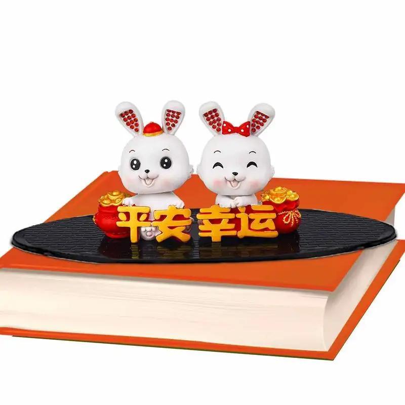 

Car Chinese Rabbit Figurines Resin Desktop Shaking Head Miniature Rabbit Figures Chinese Zodiac Year Tabletop Rabbit Ornament