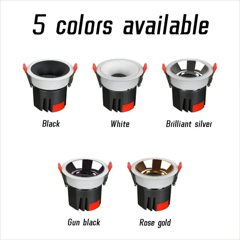 Светодиодный антибликовый прожектор COB встраиваемый 30 ° 5 Вт 7 10 12 15 18 20 24 CRI92