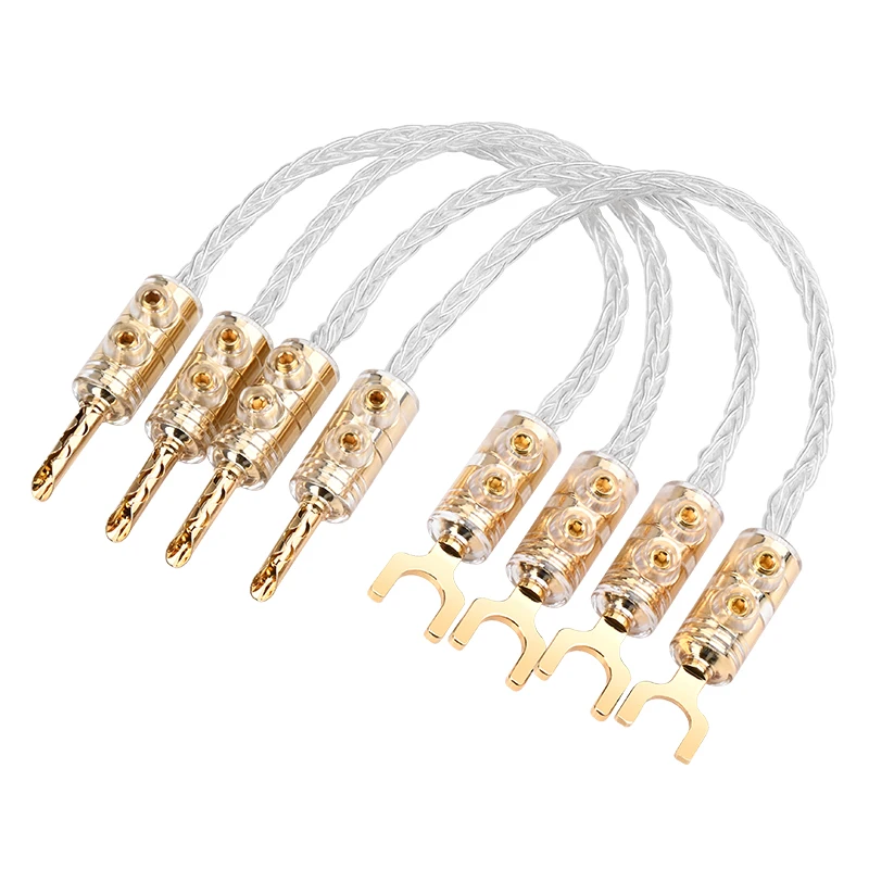 

ATAUDIO Hifi sterling Silver Jumper Audio Cable Over Machine cable Speaker gold plated Banana Y plug Speaker Cable