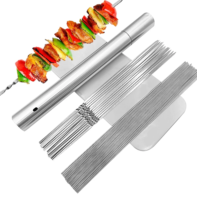 

Stainless Steel Barbecue Skewers 50/100pcs Reusable 35CM Flat Forks Needle Shish Kebab BBQ Tool Accessories For Outdoor Camping