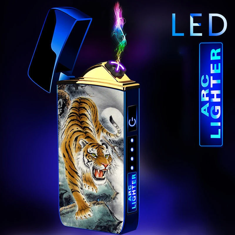 

Fingerprint Touch Induction Double Arc Pulse Lighter Usb Rechargeable Men'S Windproof Electronic Cigarette Lighter